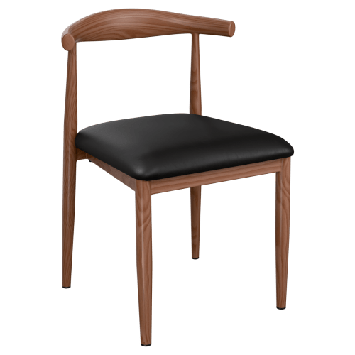 Wood Grain Metal Chair in Walnut Finish with Padded Seat