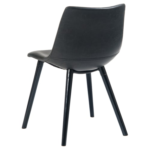 Vintage Style Metal Chair with Black Padded Seat and Back