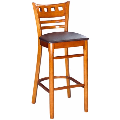 American Back Bar Stool - Cherry Finish with a Wine Vinyl Seat