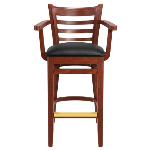 Premium US Made Ladder Back Wood Restaurant Bar Stool With Arms