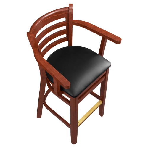 Premium US Made Ladder Back Wood Restaurant Bar Stool With Arms