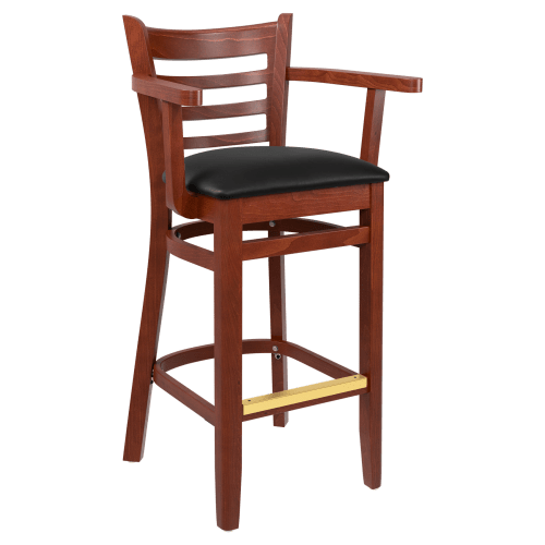 Premium US Made Ladder Back Wood Restaurant Bar Stool With Arms