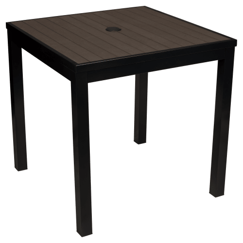 Aluminum Outdoor Table in Black Finish and Dark Walnut Faux Teak