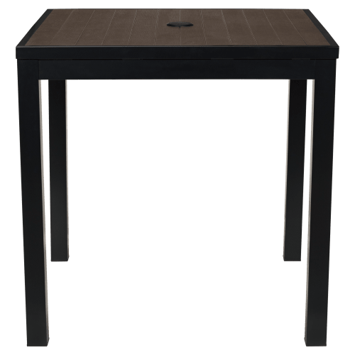 Aluminum Outdoor Table in Black Finish and Dark Walnut Faux Teak