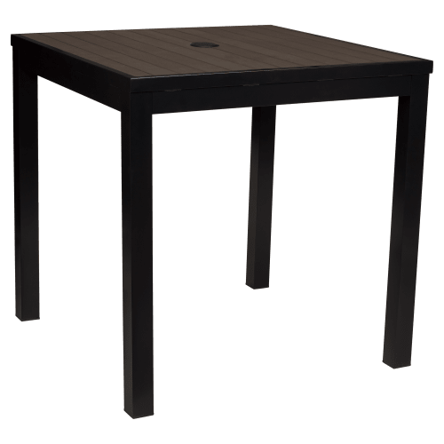 Aluminum Outdoor Table in Black Finish and Dark Walnut Faux Teak