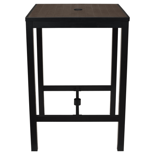 Aluminum Outdoor Bar Table in Black Finish and Dark Walnut Faux Teak