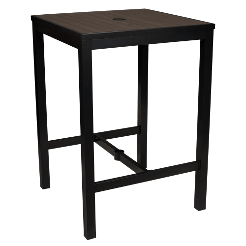 Aluminum Outdoor Bar Table in Black Finish and Dark Walnut Faux Teak