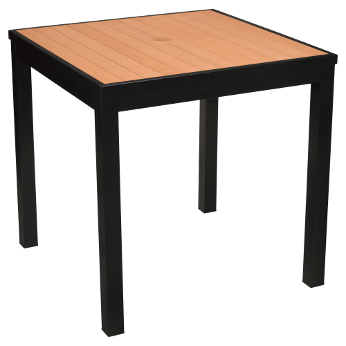 Aluminum Outdoor Table in Black Finish and Faux Teak
