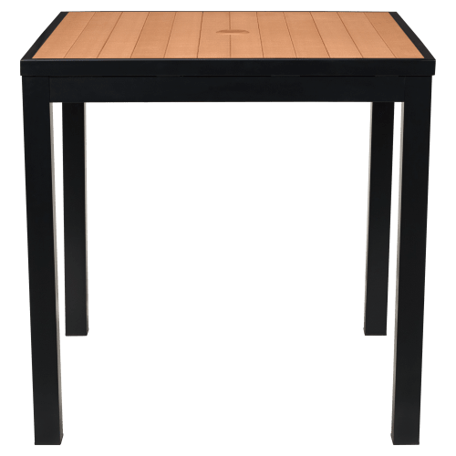 Aluminum Outdoor Table in Black Finish and Faux Teak
