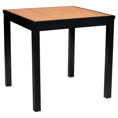 Aluminum Outdoor Table in Black Finish and Faux Teak