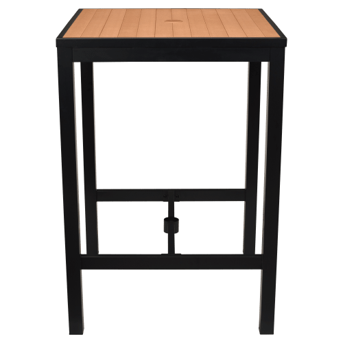 Aluminum Outdoor Bar Table in Black Finish and Faux Teak
