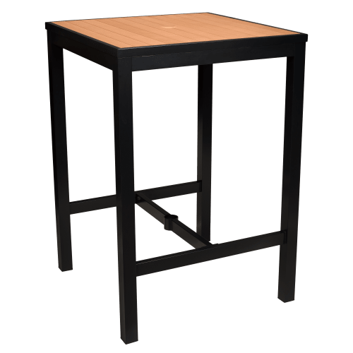 Aluminum Outdoor Bar Table in Black Finish and Faux Teak