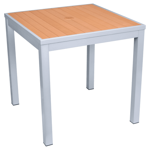 Aluminum Outdoor Table in Gray Finish and Faux Teak