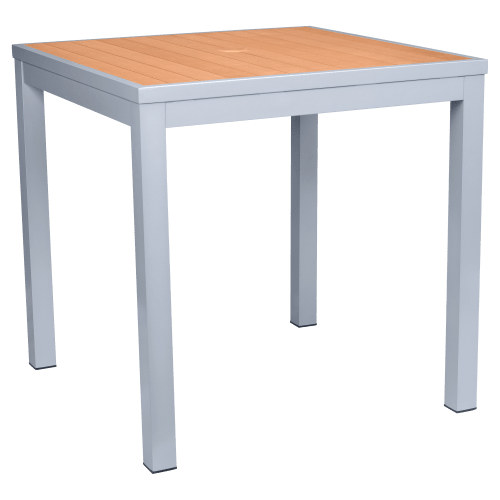 Aluminum Outdoor Table in Gray Finish and Faux Teak