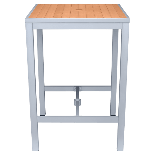 Aluminum Outdoor Bar Table in Gray Finish and Faux Teak