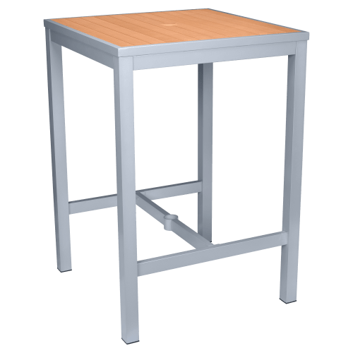 Aluminum Outdoor Bar Table in Gray Finish and Faux Teak