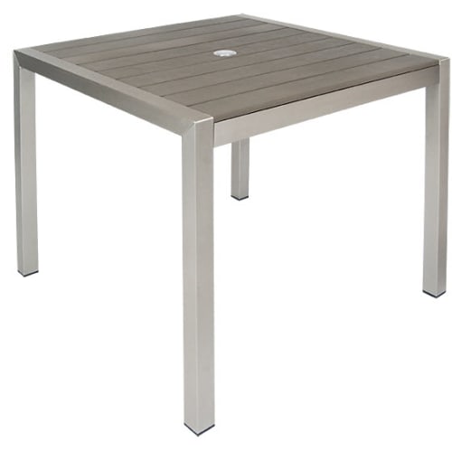 Aluminum Patio Table in Grey Color Finish with Plastic Teak Slats
