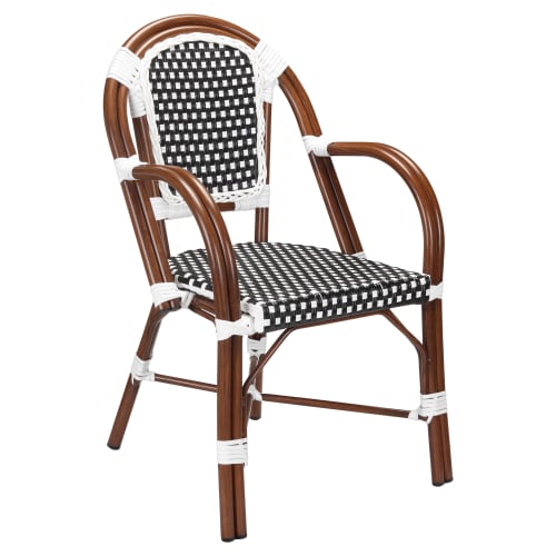 Patio Armchair With Black and White Rattan in Walnut Finish