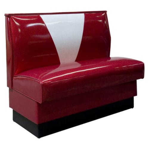 V-Shape Back Restaurant Booth with Red and White Vinyl - Single