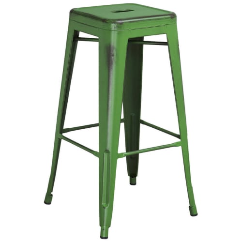 Backless Distressed Green Bistro Style Bar Stool
