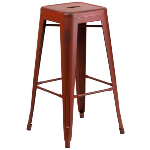 Backless Distressed Red Bistro Style Bar Stool