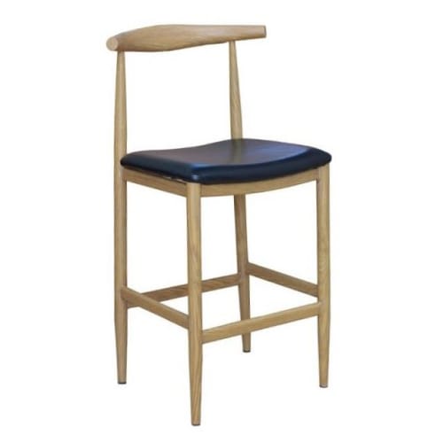 Dark Grey Bistro Style Metal Bar Stool with Wood Seat in Natural Finish