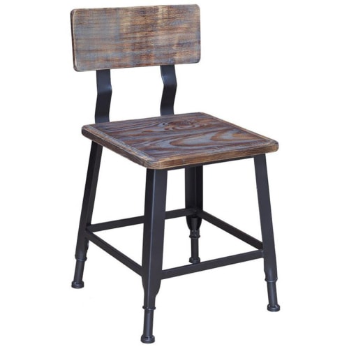 Black Industrial Style Metal Chair with Wood Back and Seat in Black Finish