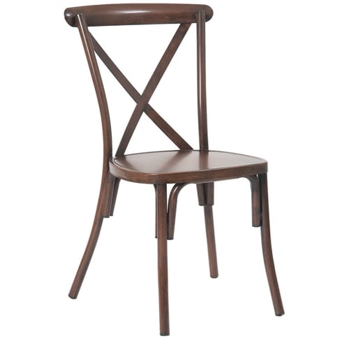 Stackable Metal X-Back Chair in Walnut Finish