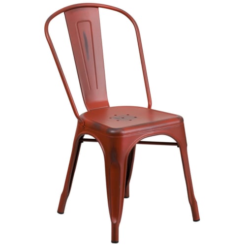 Bistro Style Metal Chair in Distressed Red Finish