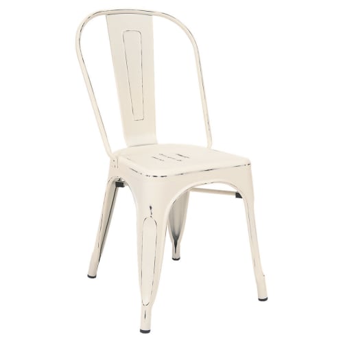 Bistro Style Metal Chair in Distressed White Finish