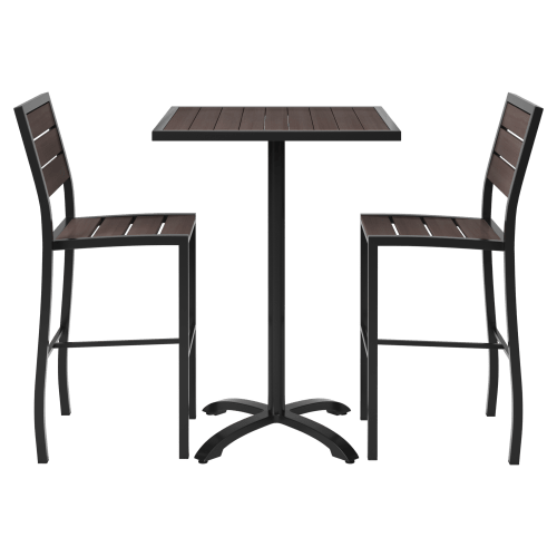 Black Aluminum & Dark Walnut Bar Height Patio Set