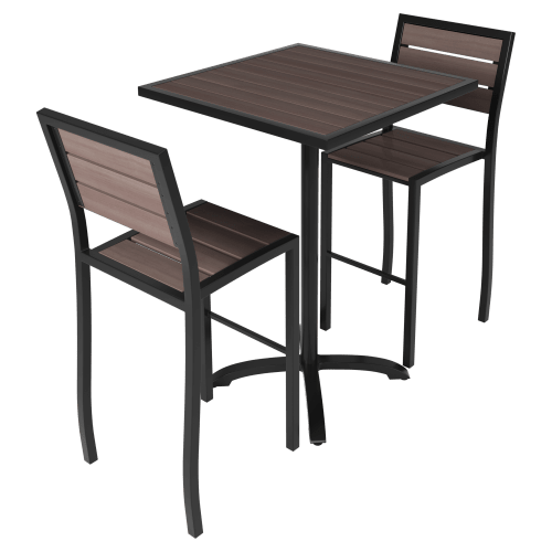 Black Aluminum & Dark Walnut Bar Height Patio Set