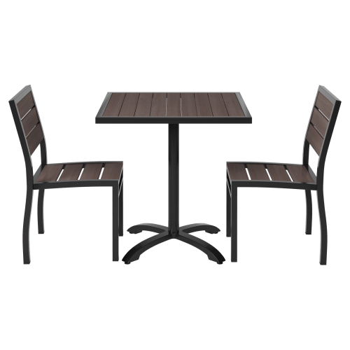 Black Aluminum & Dark Walnut Teak Patio Dining Set