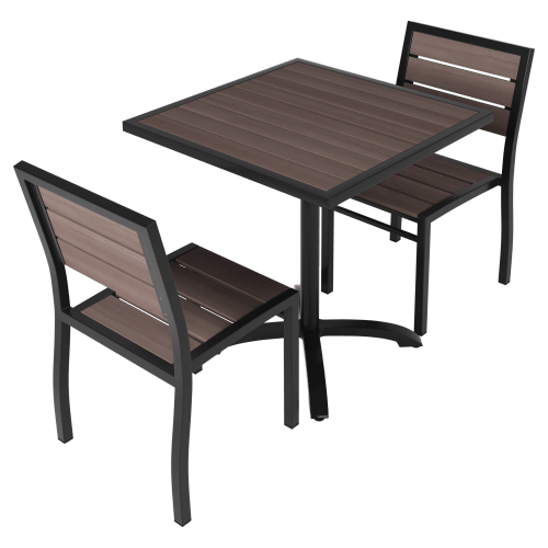 Black Aluminum & Dark Walnut Teak Patio Dining Set