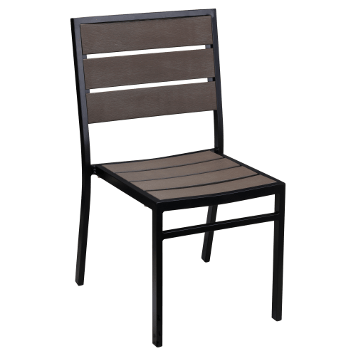 Black Aluminum & Dark Walnut Teak Patio Dining Set