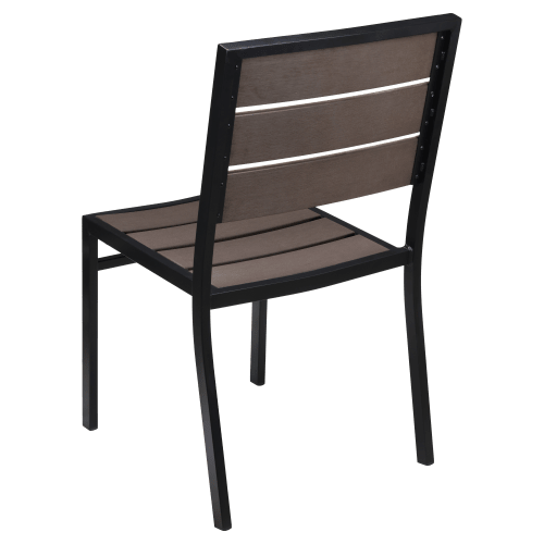 Black Aluminum & Dark Walnut Teak Patio Dining Set