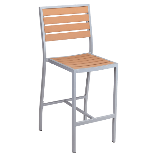 Grey Finish Heavy Duty Patio Bar Stool with Faux Teak