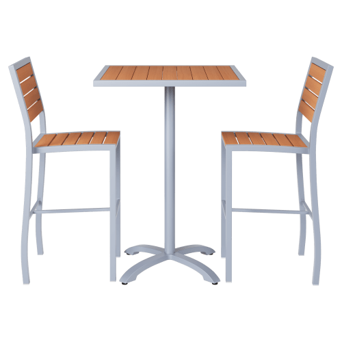 Gray Aluminum & Teak Bar Height Patio Set