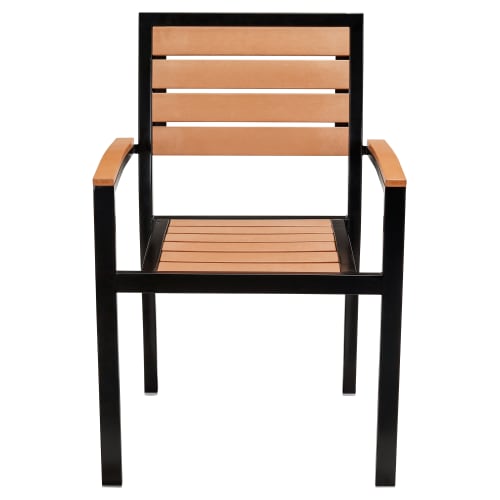 Black Heavy Duty Faux Teak Patio Arm Chair
