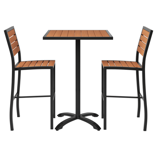 Black Aluminum & Faux Teak Bar Height Patio Set