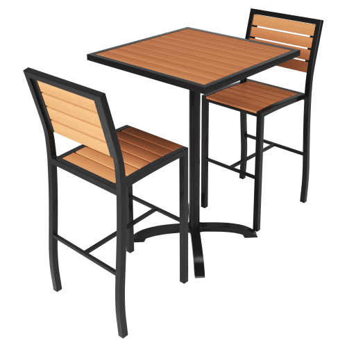 Black Aluminum & Faux Teak Bar Height Patio Set
