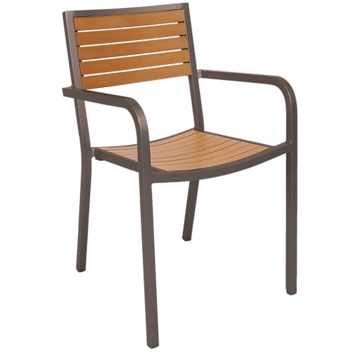 Aluminum Rust Colored Patio Arm Chair with Plastic Teak