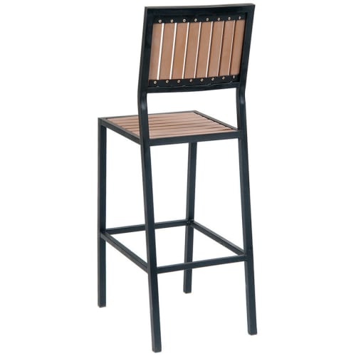 Patio Bar Stool with Natural Finish Vertical Slat Faux Teak