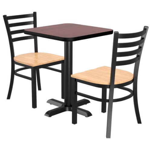 Chairs shown with Natural Wood Seat. Table Top in Black / Mahogany Finish.