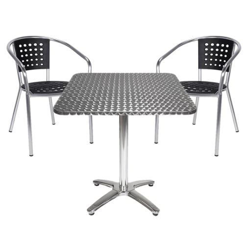 Aluminum Table and Chair with Black Resin Seat and Back