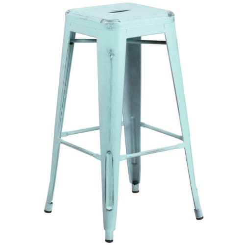 Backless Distressed Ice Blue Bistro Bar Stool