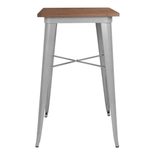 Industrial Silver Bar Height Table with Dark Walnut Wood Top