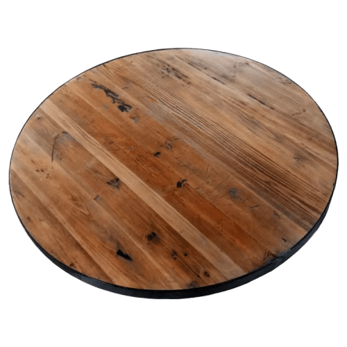 Reclaimed Wood Plank Table Top with Metal Edge