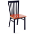 Elongated Vertical Slat Back Metal Chair - Black Finish with a Cherry Finish Wood Seat