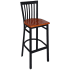 Elongated Vertical Slat Back Bar Stool - Black Frame with a Mahogany Wood Seat